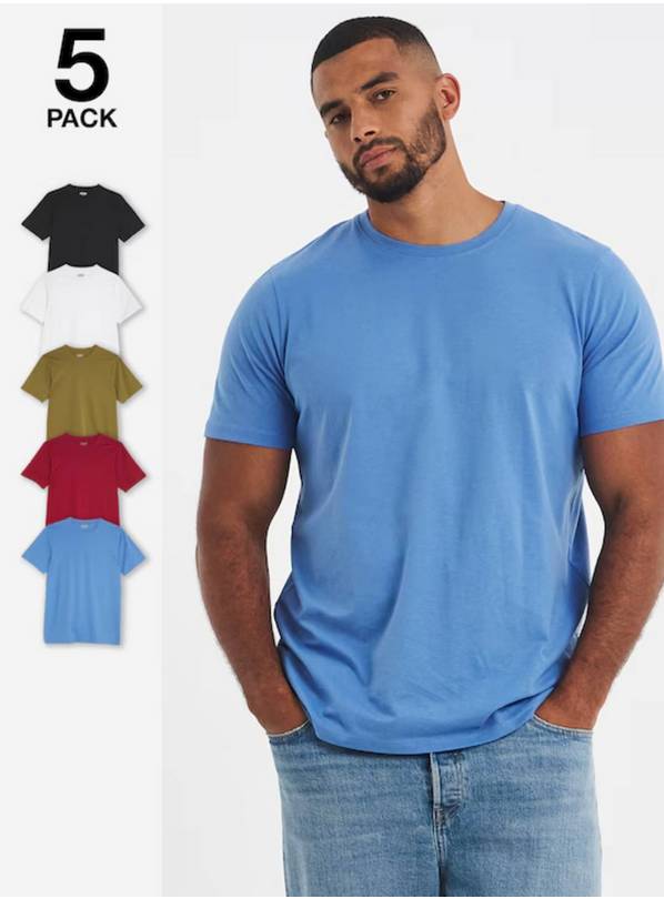 JACAMO 5 Pack Pure Cotton Crew Neck T-Shirt 1XL